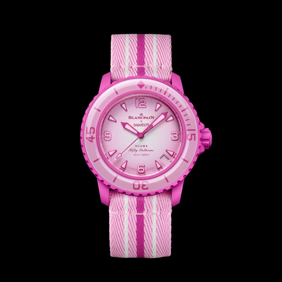 MISSION TO PINK OCEAN SCUBA FIFHTY FATHOMS - BLANCPLAIN X SWATCH BIOCERAMIC